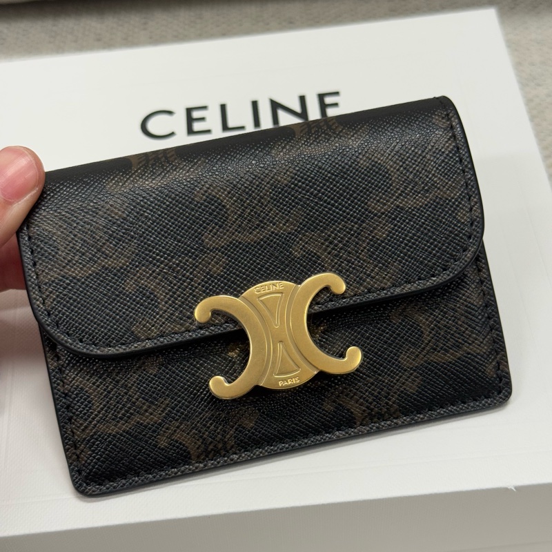 CELINE賽琳 Triomphe 凱旋門金屬大鎖扣老花滿印 合成革 零錢包卡包 女款 棕色-2