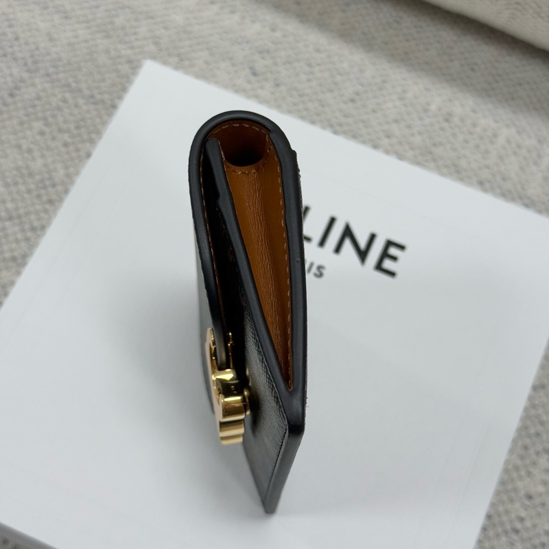 CELINE賽琳 Triomphe 凱旋門金屬大鎖扣老花滿印 合成革 零錢包卡包 女款 棕色-4