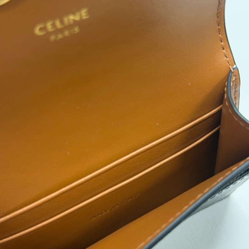 CELINE賽琳 Triomphe 凱旋門金屬大鎖扣老花滿印 合成革 零錢包卡包 女款 棕色-7