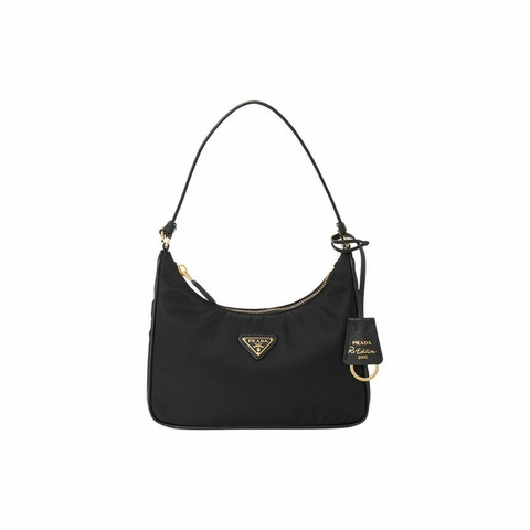 PRADA 2005迷你手提包復刻版,金色Logo,黑色,1N204M R064 F0632