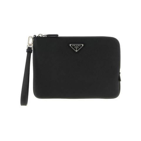 PRADA Saffiano 手拿包，附三角形標誌，黑色 2NH024 PN9 F0002