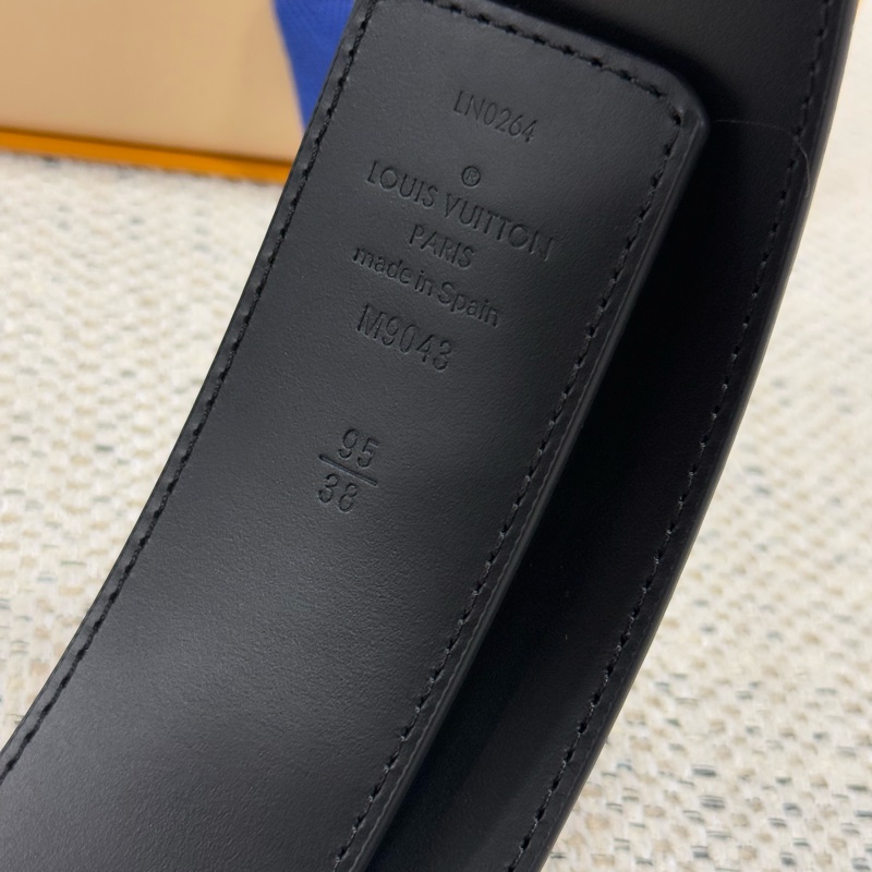 LOUIS VUITTON 標誌字母壓花平滑扣 Pyramide 牛皮金屬帆布 皮帶 男款 黑色 寬4cm-3