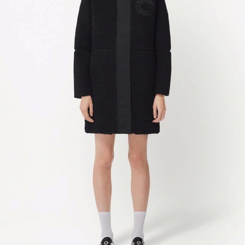 BURBERRY英國黑色徽標絨頭連帽大衣UK6-1