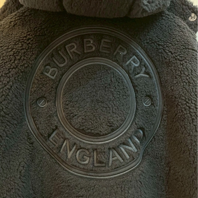 BURBERRY英國黑色徽標絨頭連帽大衣UK6-5