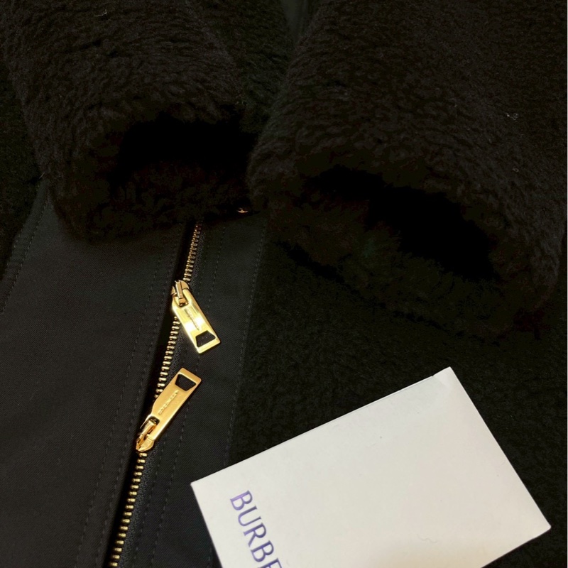 BURBERRY英國黑色徽標絨頭連帽大衣UK6-6