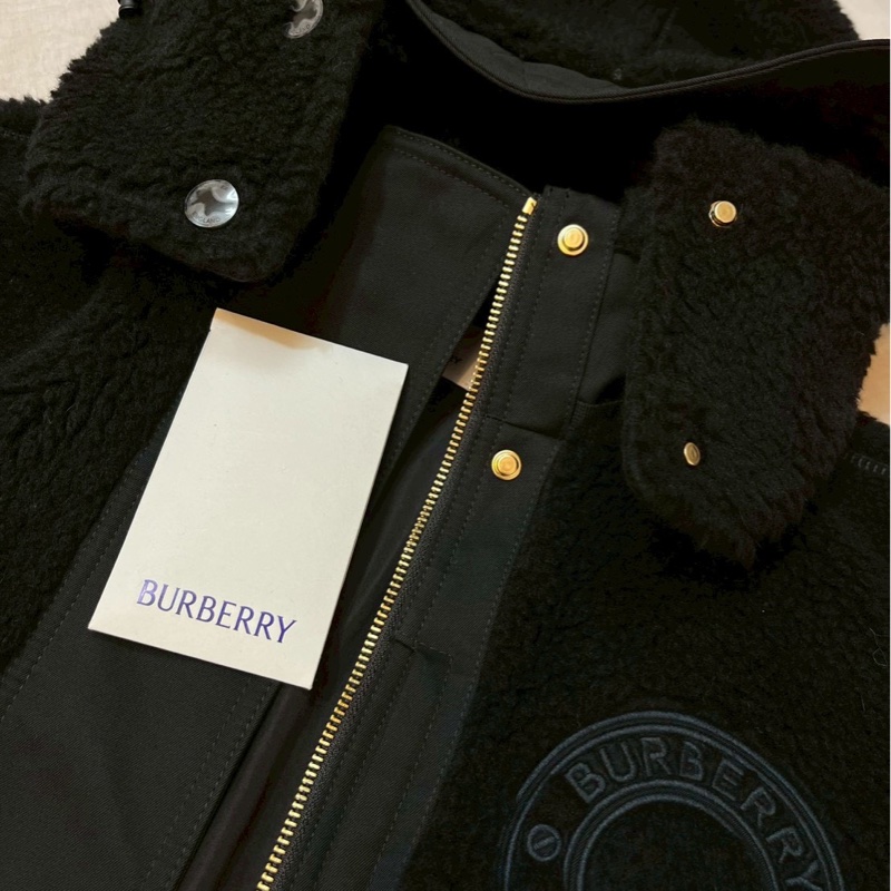 BURBERRY英國黑色徽標絨頭連帽大衣UK6-8