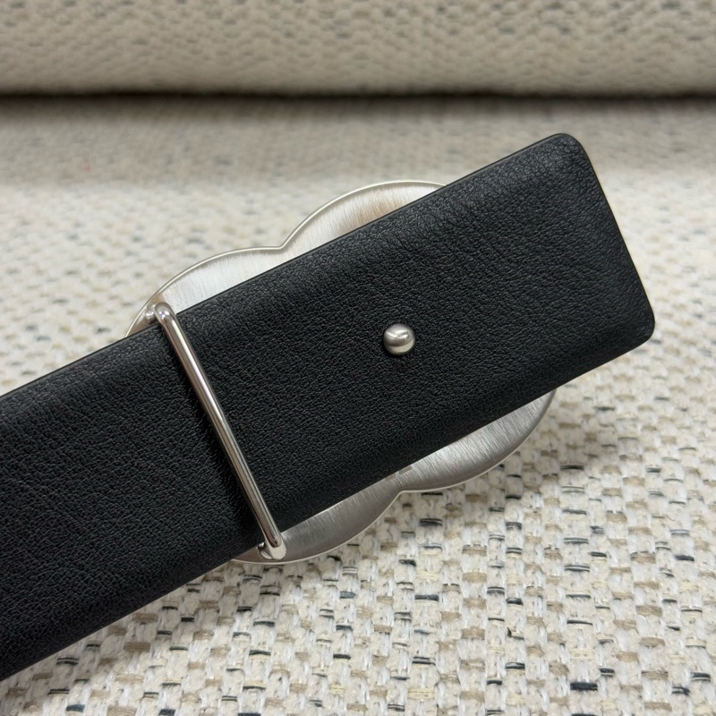 CHANEL香奈兒 Logo標識 針扣 牛皮 皮帶 男女同款 黑色 寬3CM-2