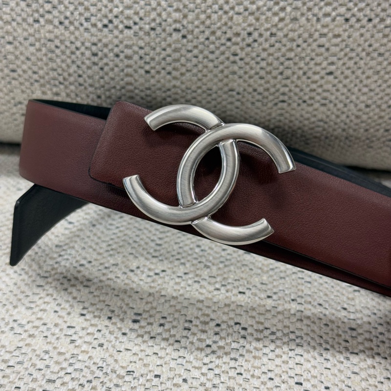 CHANEL香奈兒 Logo標識 針扣 牛皮 皮帶 男女同款 黑色 寬3CM-4