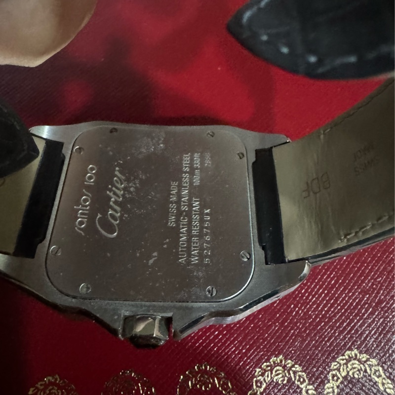 ⌚ Cartier Santos 100 ACIER｜經典方錶 🖤 不鏽鋼款・灰色鱷魚皮錶帶-6