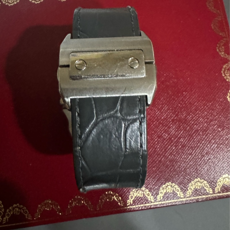 ⌚ Cartier Santos 100 ACIER｜經典方錶 🖤 不鏽鋼款・灰色鱷魚皮錶帶-7