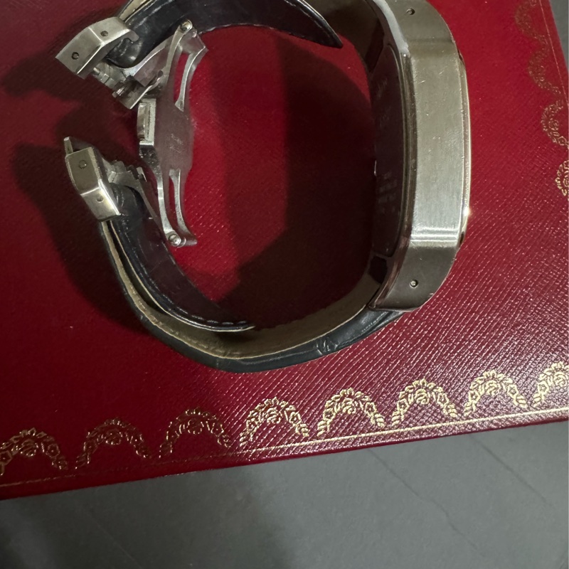 ⌚ Cartier Santos 100 ACIER｜經典方錶 🖤 不鏽鋼款・灰色鱷魚皮錶帶-9
