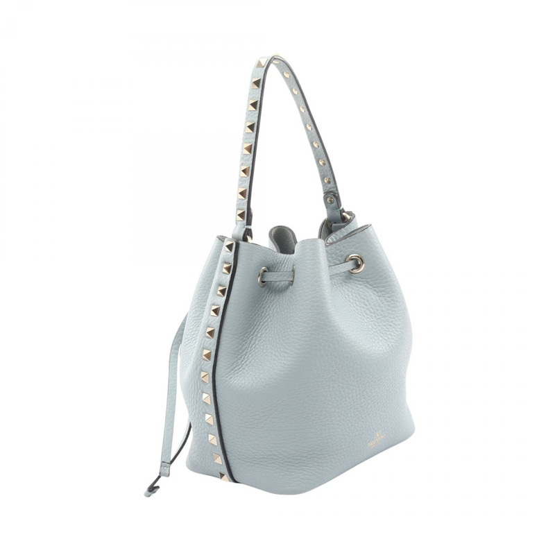 Valentino Garavani 鉚釘抽繩斜背包，藍色二手皮革-1