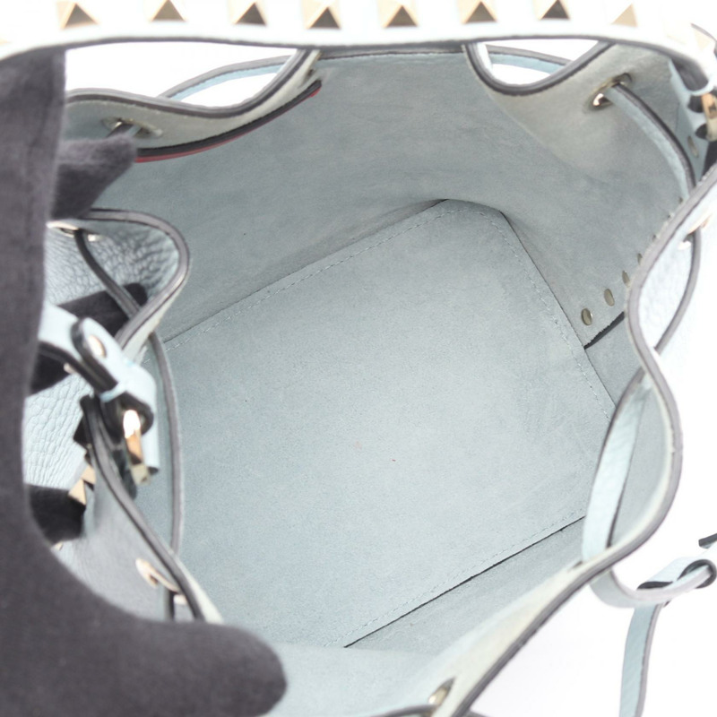 Valentino Garavani 鉚釘抽繩斜背包，藍色二手皮革-2