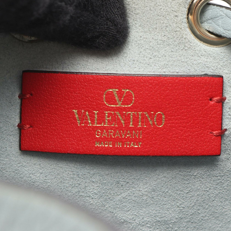 Valentino Garavani 鉚釘抽繩斜背包，藍色二手皮革-3