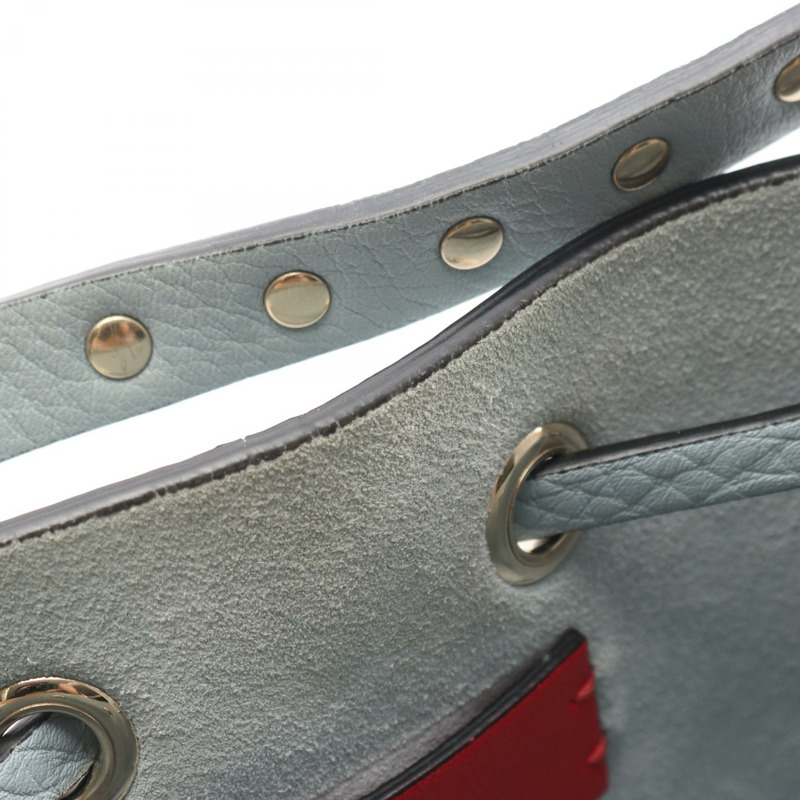 Valentino Garavani 鉚釘抽繩斜背包，藍色二手皮革-5