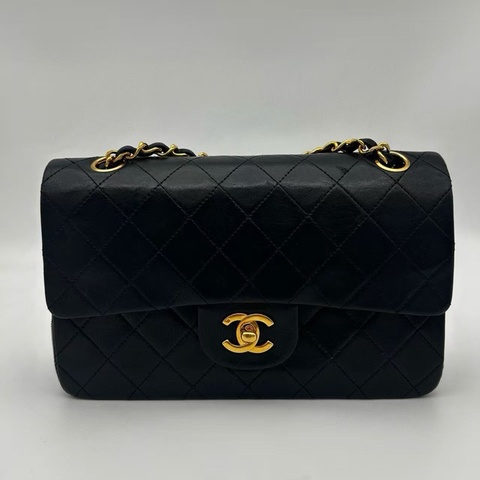 「JL精品代購」 香奈兒中古黑金雙蓋羊皮經典菱格cf23