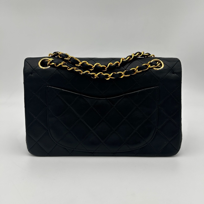 「JL精品代購」 香奈兒中古黑金雙蓋羊皮經典菱格cf23-3