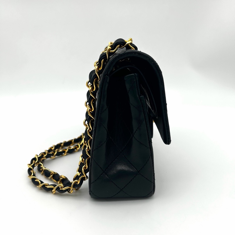 「JL精品代購」 香奈兒中古黑金雙蓋羊皮經典菱格cf23-9