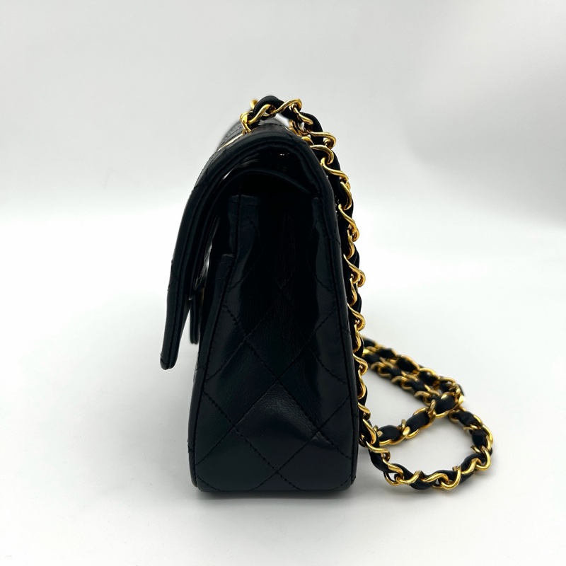 「JL精品代購」 香奈兒中古黑金雙蓋羊皮經典菱格cf23-10