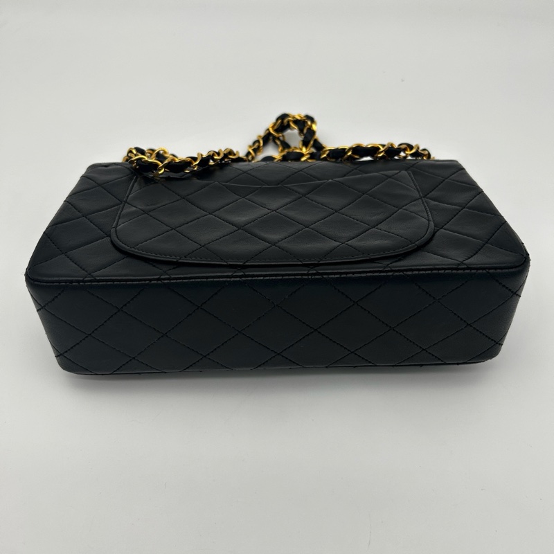 「JL精品代購」 香奈兒中古黑金雙蓋羊皮經典菱格cf23-12