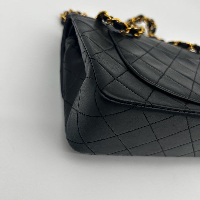 「JL精品代購」 香奈兒中古黑金雙蓋羊皮經典菱格cf23-15