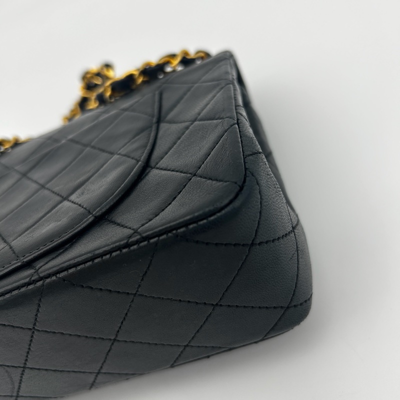 「JL精品代購」 香奈兒中古黑金雙蓋羊皮經典菱格cf23-16