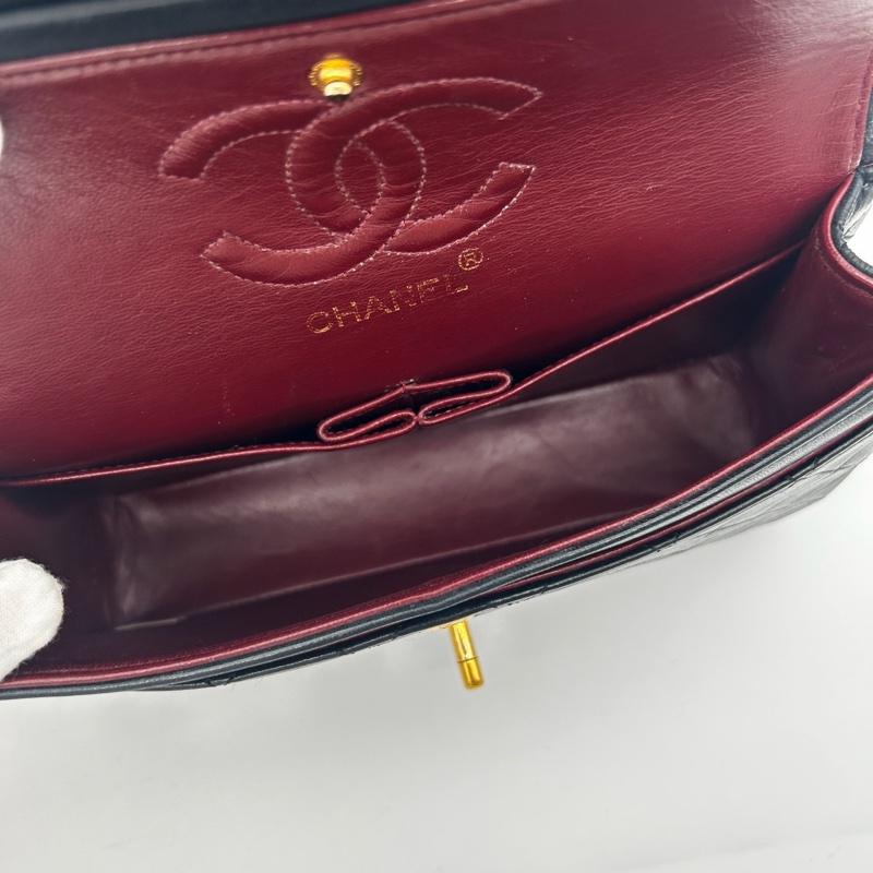 「JL精品代購」 香奈兒中古黑金雙蓋羊皮經典菱格cf23-17