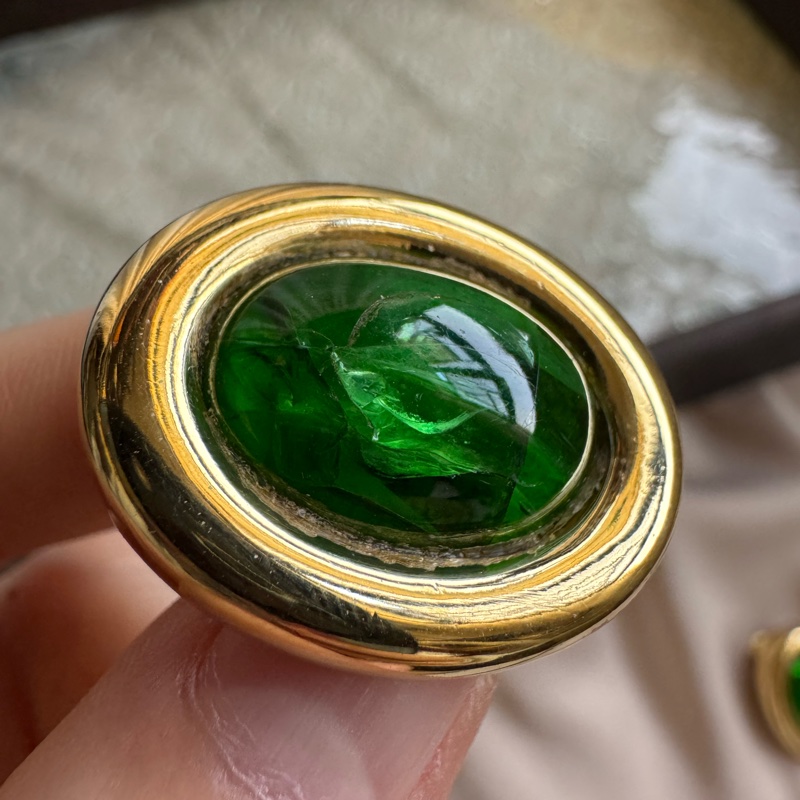 Christian Dior 迪奧 翡翠綠耳夾 耳環 德國製 迪奧-10