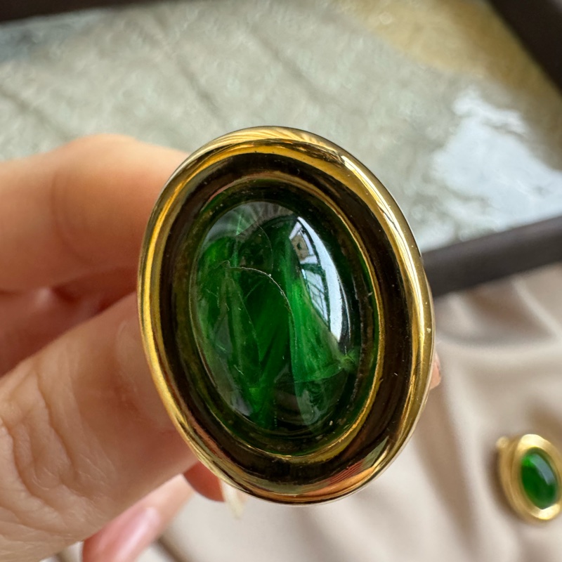 Christian Dior 迪奧 翡翠綠耳夾 耳環 德國製 迪奧-11