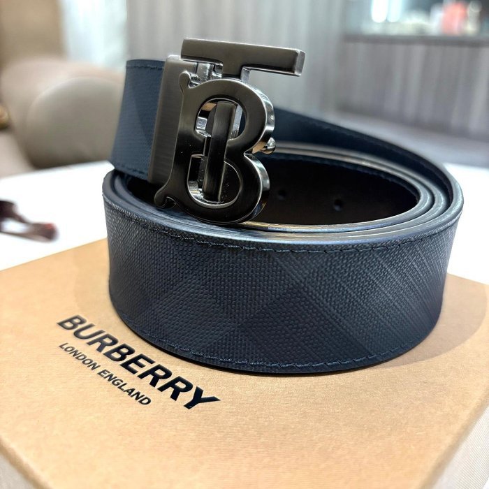 *SHIHNA名牌精品* BURBERRY 金屬霧面 LOGO 斜紋皮革男皮帶(黑) 90cm-2