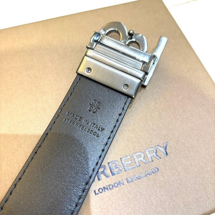*SHIHNA名牌精品* BURBERRY 金屬霧面 LOGO 斜紋皮革男皮帶(黑) 90cm-3