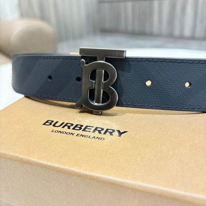 *SHIHNA名牌精品* BURBERRY 金屬霧面 LOGO 斜紋皮革男皮帶(黑) 90cm-5