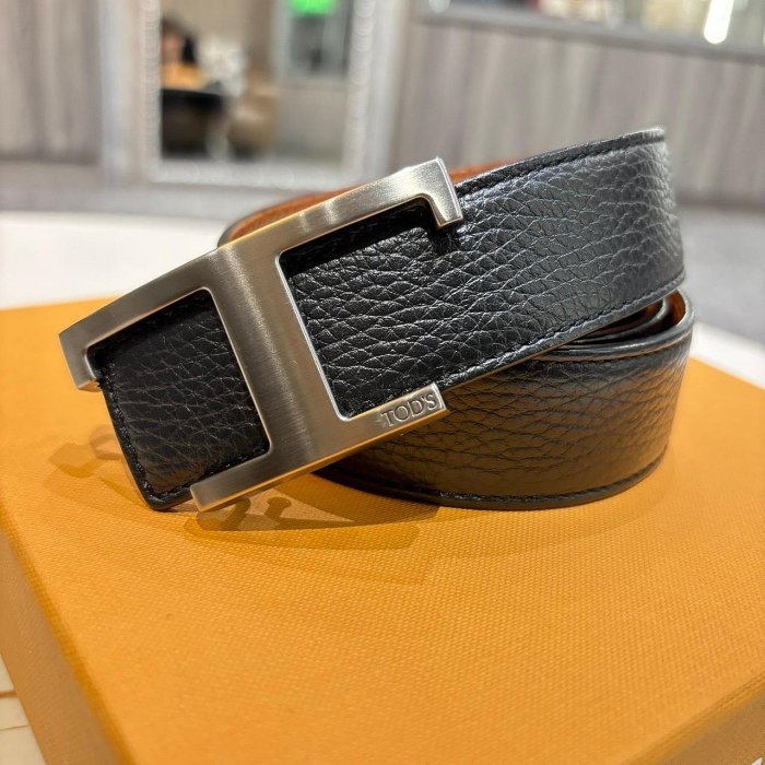 *SHIHNA名牌精品*TOD'S Timeless 仿舊T釦牛皮腰帶(棕色x黑色) 90CM-0