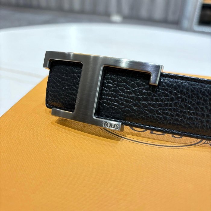 *SHIHNA名牌精品*TOD'S Timeless 仿舊T釦牛皮腰帶(棕色x黑色) 90CM-1