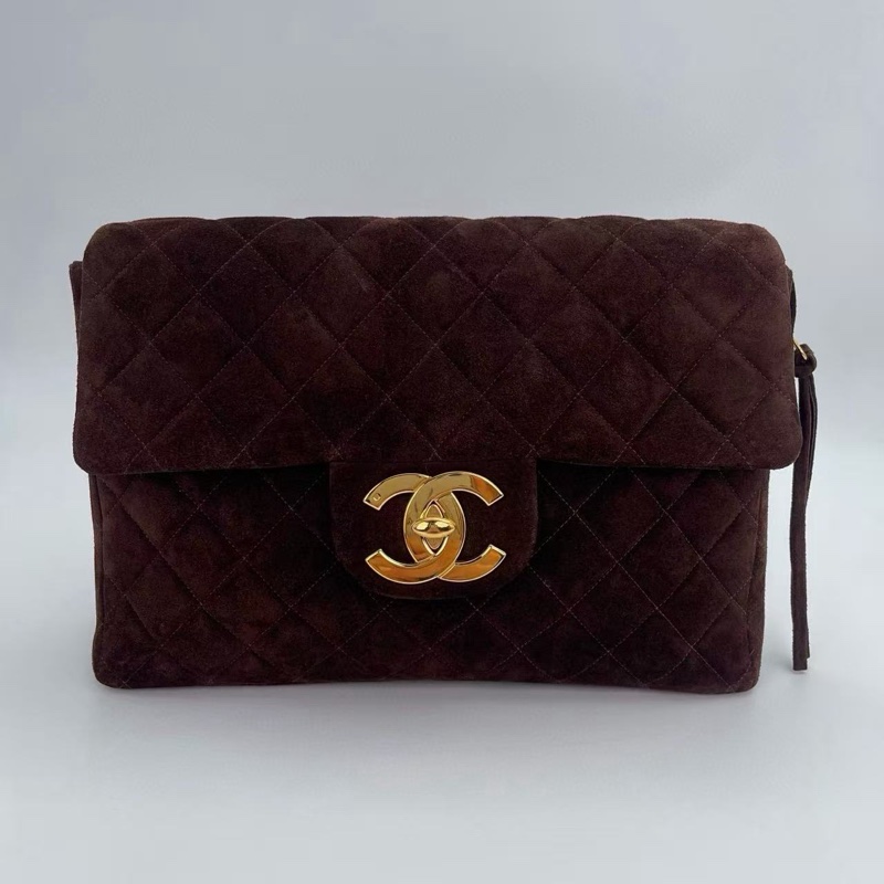 「JL精品代購」香奈兒金棕麂皮貝嫂大logo雙肩包-0