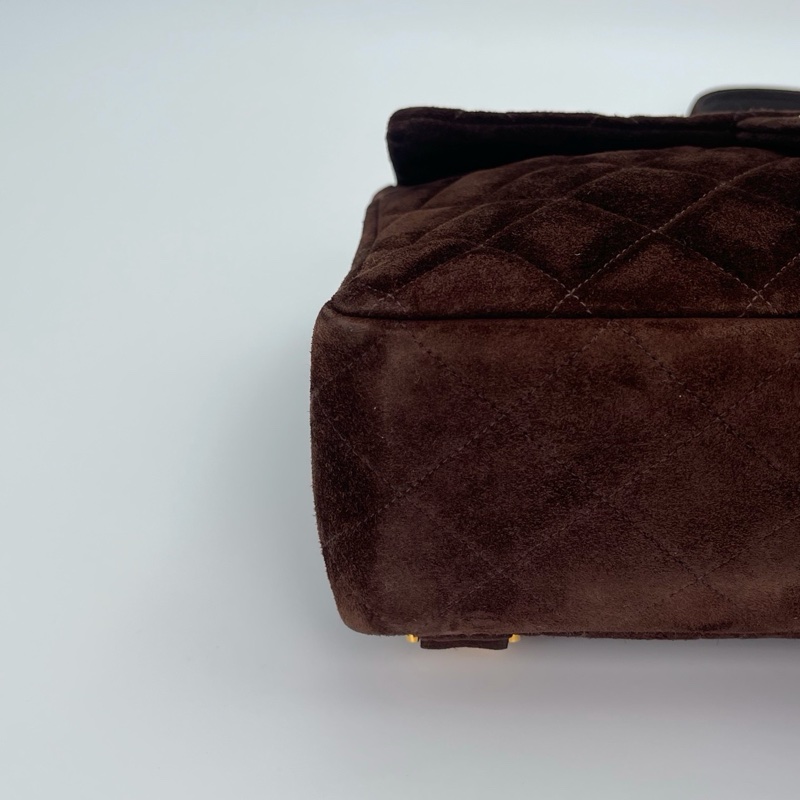 「JL精品代購」香奈兒金棕麂皮貝嫂大logo雙肩包-8