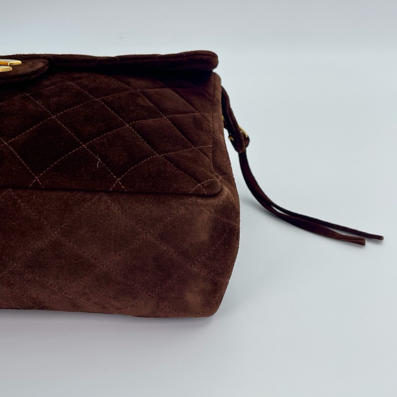 「JL精品代購」香奈兒金棕麂皮貝嫂大logo雙肩包-9