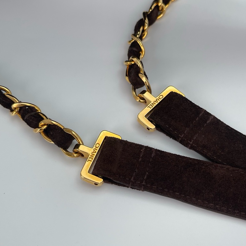 「JL精品代購」香奈兒金棕麂皮貝嫂大logo雙肩包-13