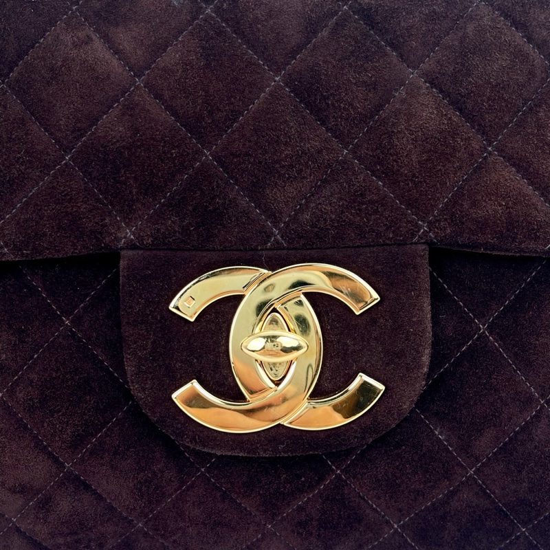 「JL精品代購」香奈兒金棕麂皮貝嫂大logo雙肩包-18