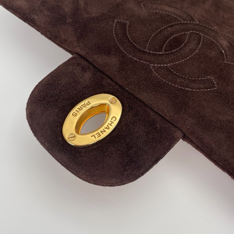 「JL精品代購」香奈兒金棕麂皮貝嫂大logo雙肩包-19