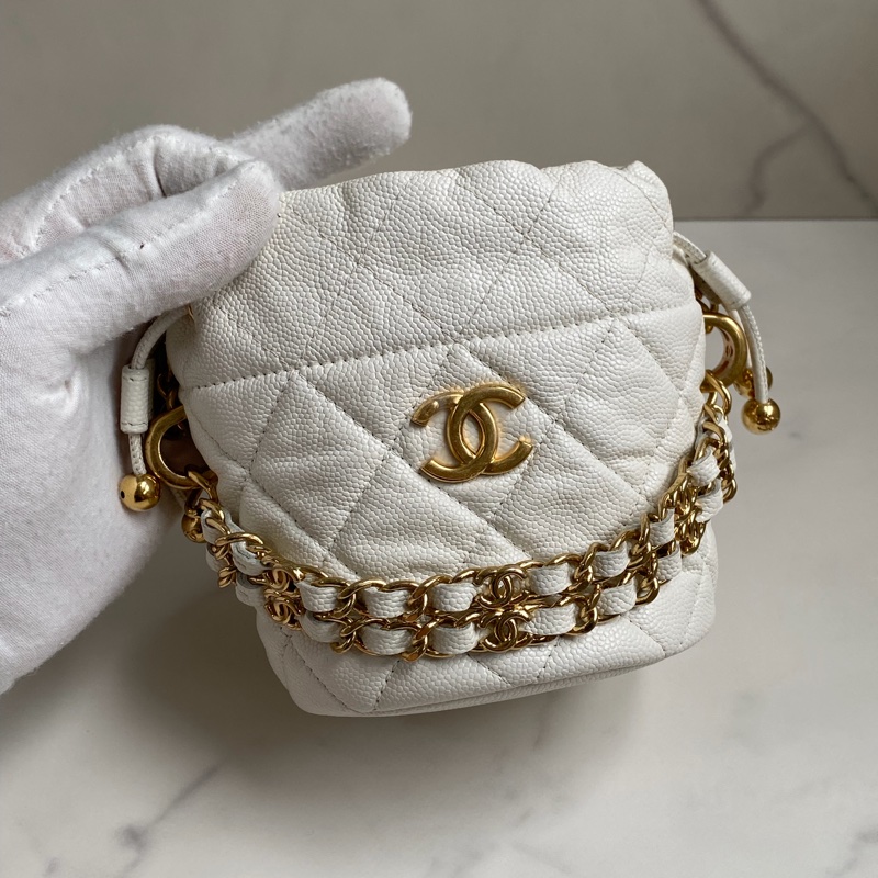 🎆迎新年只要$70000CHANEL 22K 白粒紋小牛皮斜背包 |神仙可愛|廢包當道|送禮送到心坎裡|保證正品|平台安心購鑒定-2