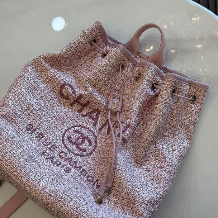 *SHIHNA名牌精品*CHANEL 粉色毛呢 牛皮 Deauville Backpack 後背包-2