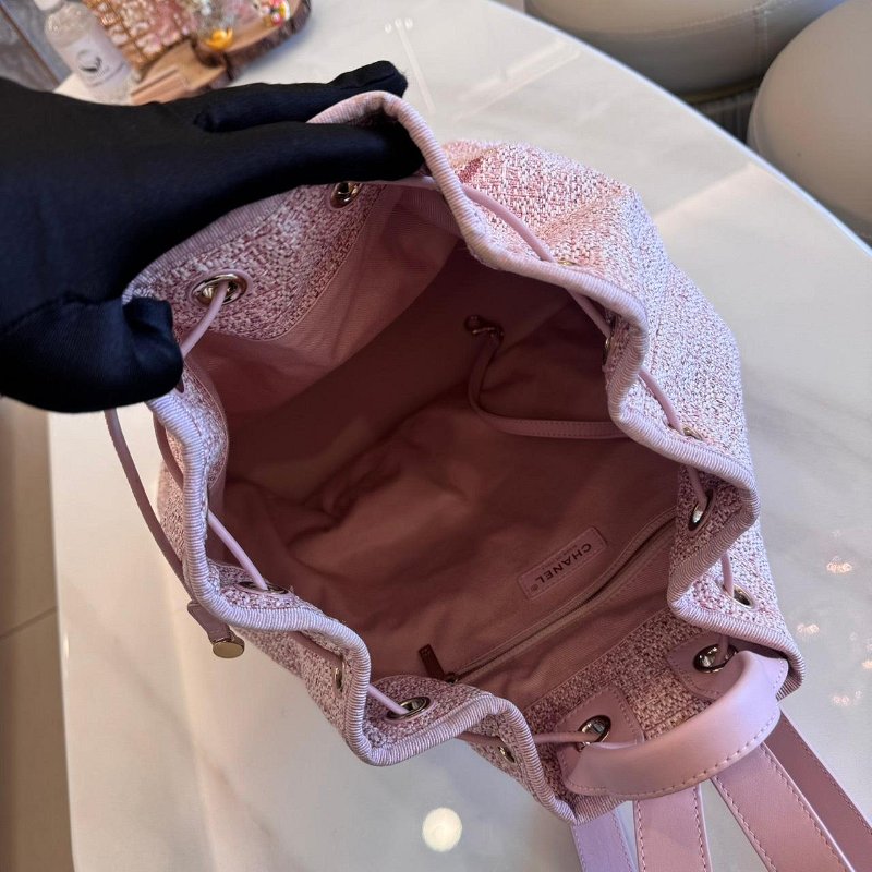 *SHIHNA名牌精品*CHANEL 粉色毛呢 牛皮 Deauville Backpack 後背包-6