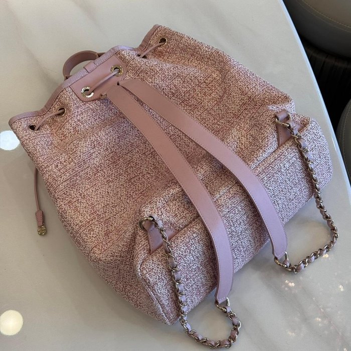 *SHIHNA名牌精品*CHANEL 粉色毛呢 牛皮 Deauville Backpack 後背包-7