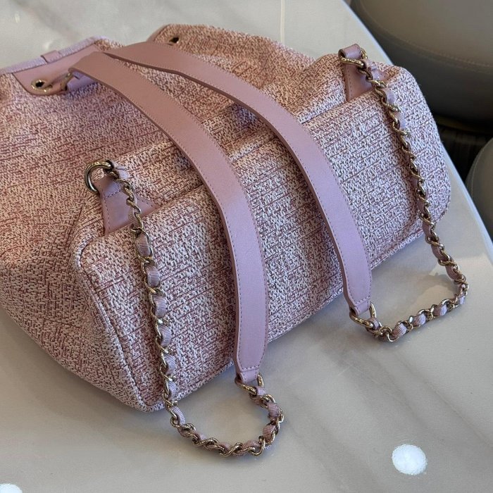*SHIHNA名牌精品*CHANEL 粉色毛呢 牛皮 Deauville Backpack 後背包-8