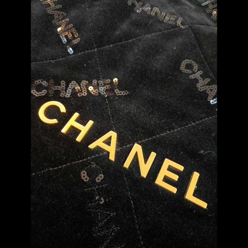 CHANEL 22 Bag 天鵝絨+CHANEL亮片(黑金)款-2