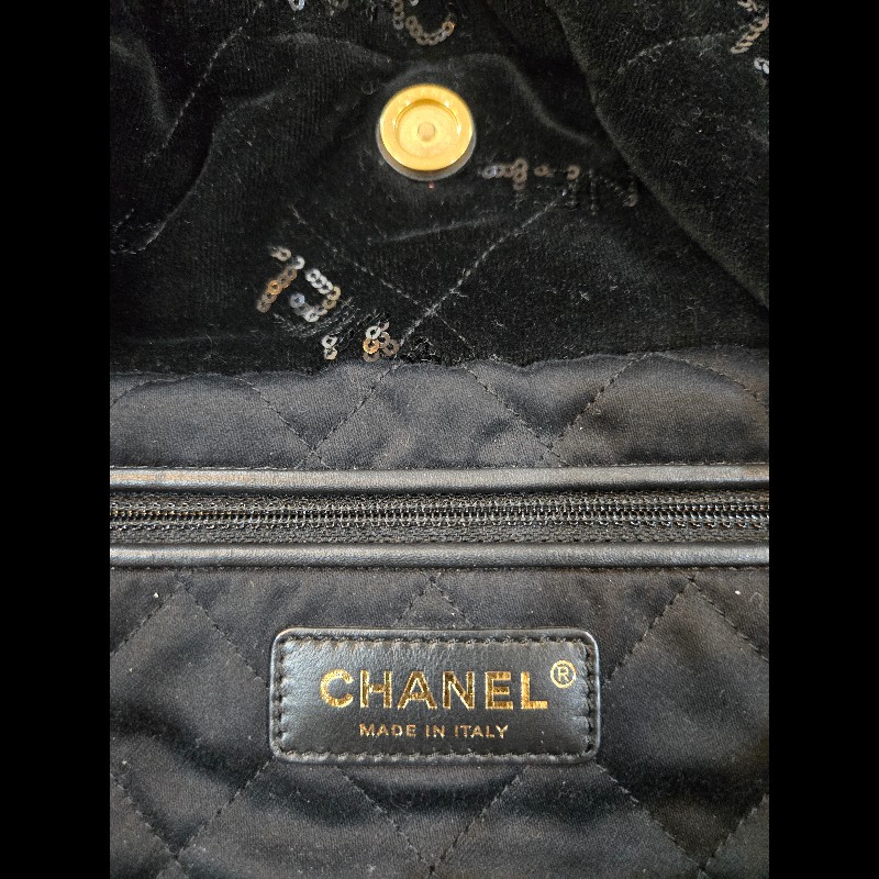 CHANEL 22 Bag 天鵝絨+CHANEL亮片(黑金)款-11