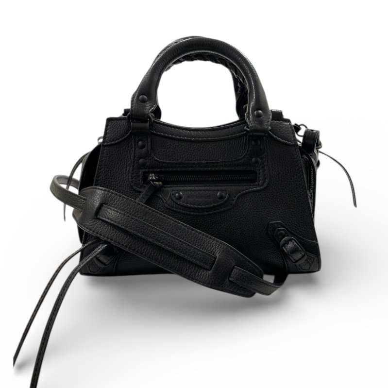 BALENCIAGA 巴黎世家 NEO CITY 迷你機車包 新款 皮革 黑色 黑釦 SO BLACK-0