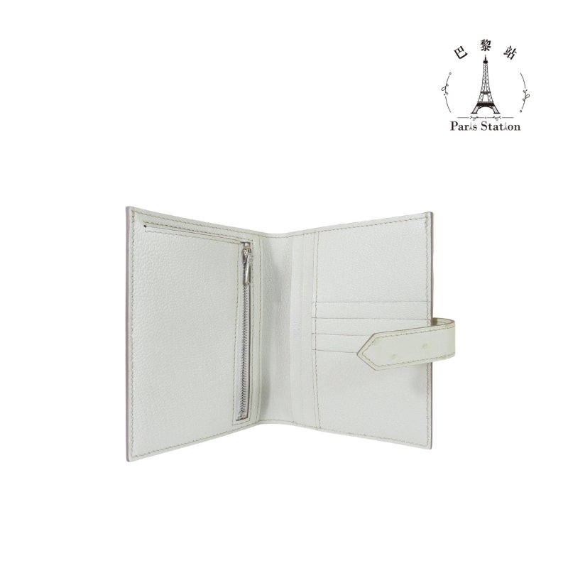【巴黎站二手名牌專賣店】＊現貨＊HERMES愛馬仕真品＊K刻 Bearn Compact米白色鴕鳥皮銀釦短夾-3