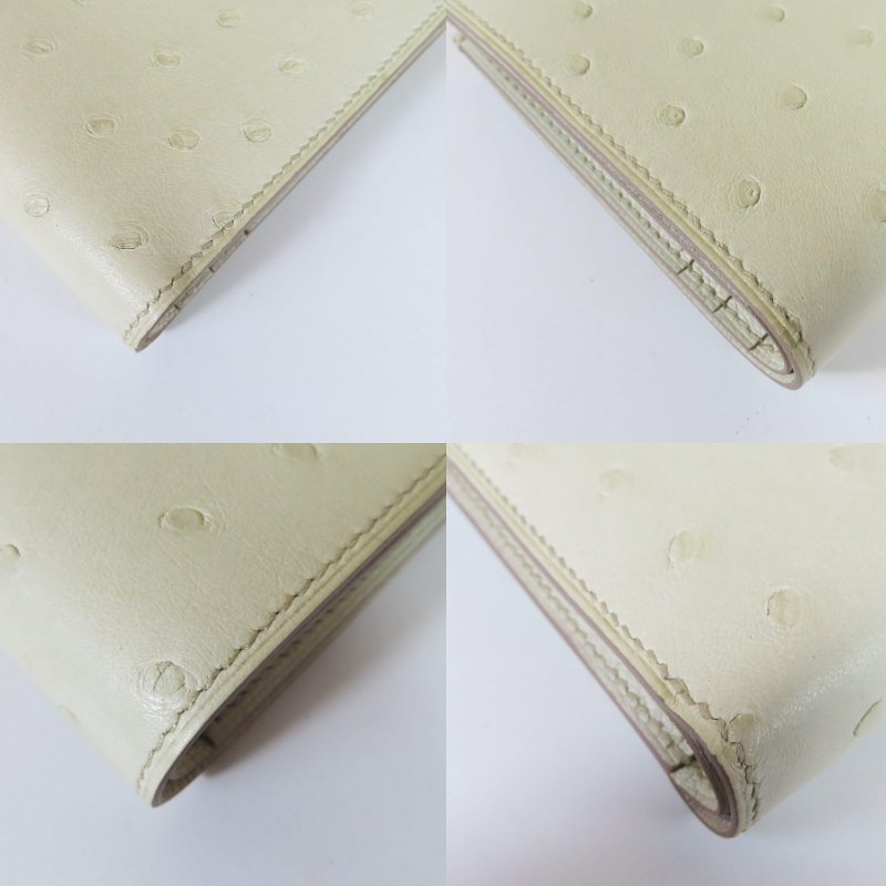 【巴黎站二手名牌專賣店】＊現貨＊HERMES愛馬仕真品＊K刻 Bearn Compact米白色鴕鳥皮銀釦短夾-4